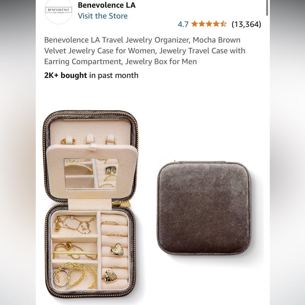 BRAND NEW Benevolence plush velvet jewelry box in the color mocha brown